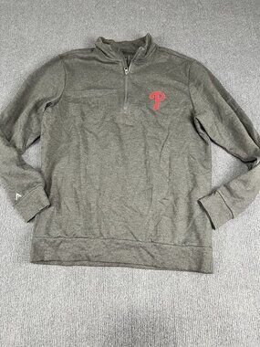Antigua Philadelphia Phillies Mens Gray Quarter-Zip Pullover Sweatshirt M